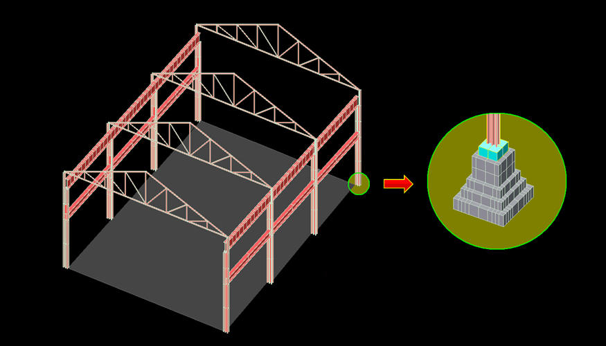 Figure 3 3D FE Model of the Main Span Frame with Extruded View of the Beam Cross Section